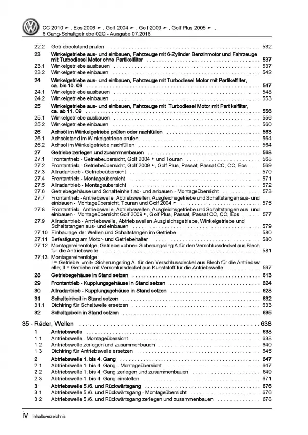 VW Golf 6 Typ 1K/5K 2008-2012 6 Gang Schaltgetriebe 02Q Reparaturanleitung PDF