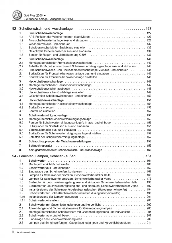 VW Golf 5 Plus 03-08 Elektrische Anlage Elektrik Systeme Reparaturanleitung PDF