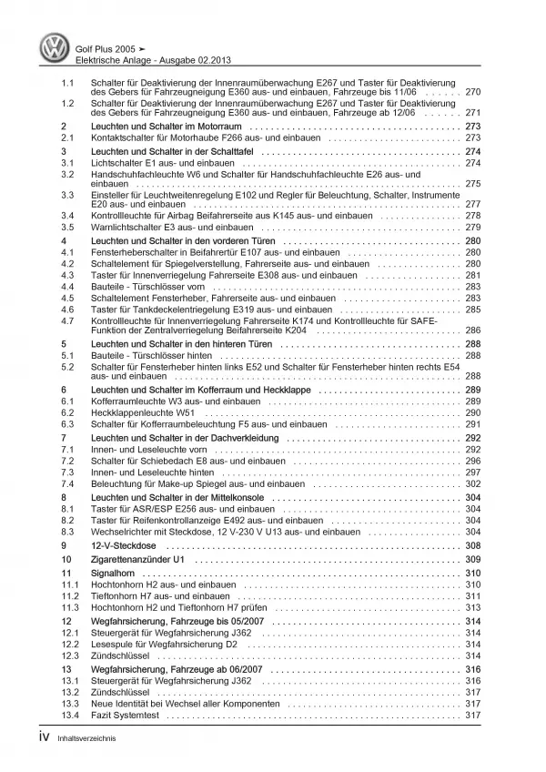 VW Golf 5 Plus 03-08 Elektrische Anlage Elektrik Systeme Reparaturanleitung PDF