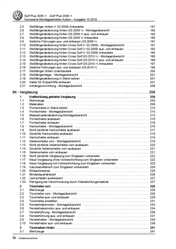VW Golf 5 Plus 2003-2008 Karosserie Montagearbeiten Außen Reparaturanleitung PDF