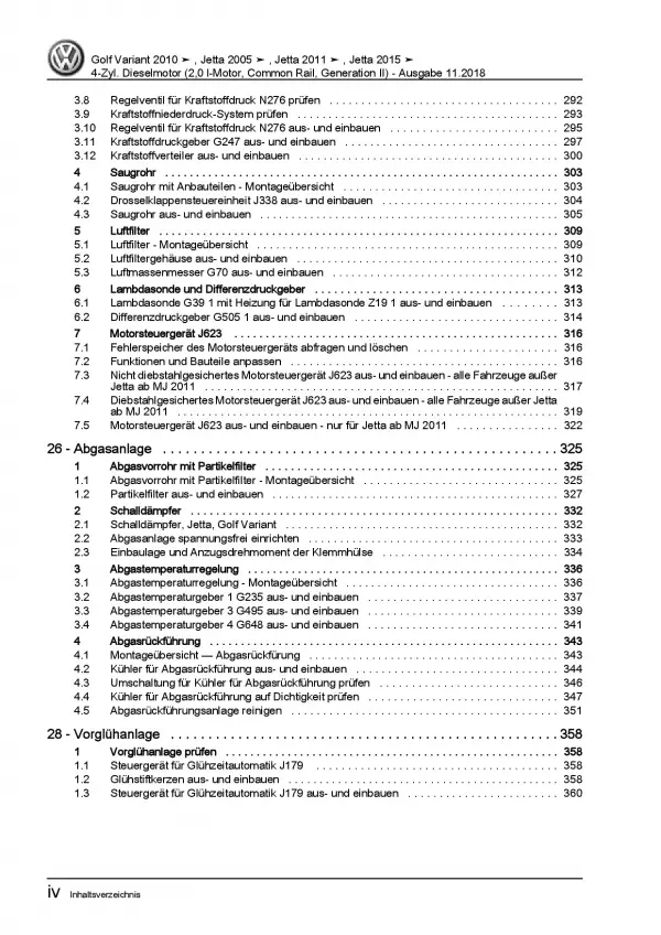 VW Golf 6 Variant 2009-2013 2,0l Dieselmotor 110-140 PS Reparaturanleitung PDF