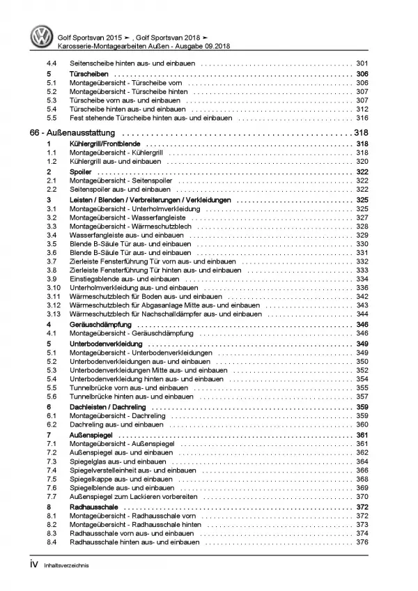 VW Golf 7 Sportsvan AM (14-18) Karosserie Montage Außen Reparaturanleitung PDF