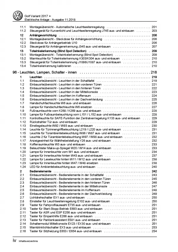 VW Golf 7 Variant ab 2017 Elektrische Anlage Systeme Reparaturanleitung PDF