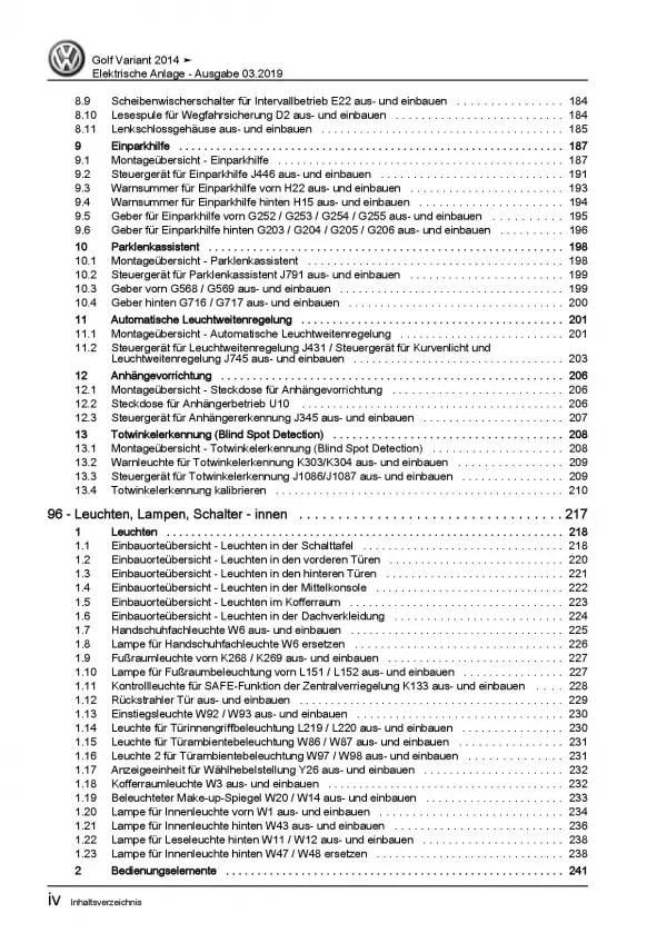 VW Golf 7 Variant 2013-2017 Elektrische Anlage Systeme Reparaturanleitung PDF