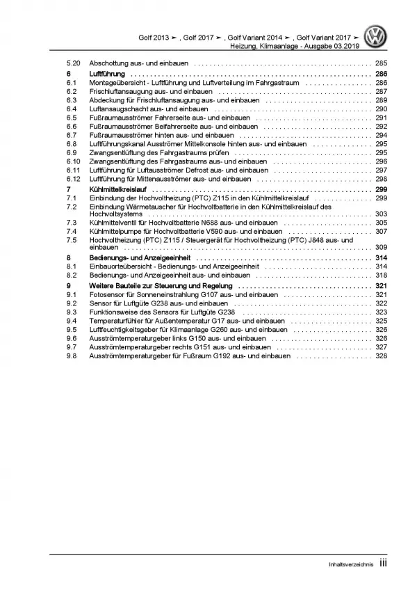 VW Golf 7 Variant ab 2013 Heizung Belüftung Klimaanlage Reparaturanleitung PDF