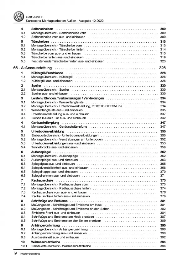 VW Golf 8 Typ CD ab 2019 Karosserie Montagearbeiten Außen Reparaturanleitung PDF