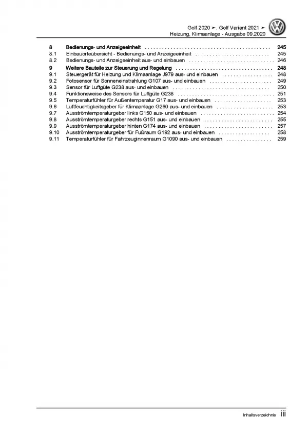VW Golf 8 Typ CD ab 2019 Heizung Belüftung Klimaanlage Reparaturanleitung PDF