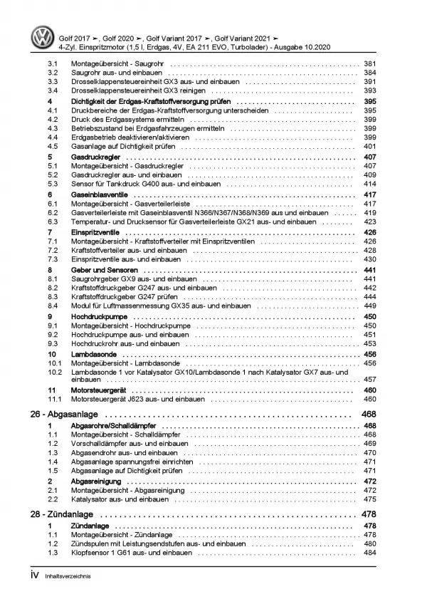 VW Golf 8 Typ CG5 ab 2020 4-Zyl. 1,5l Benzinmotor 130 PS Reparaturanleitung PDF