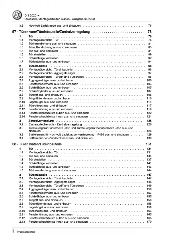 VW ID.3 Typ E11 ab 2019 Karosserie Montagearbeiten Außen Reparaturanleitung PDF