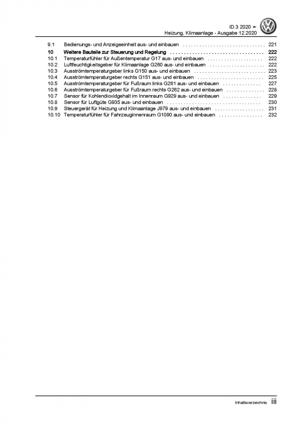 VW ID.3 Typ E11 ab 2019 Heizung Belüftung Klimaanlage Reparaturanleitung PDF