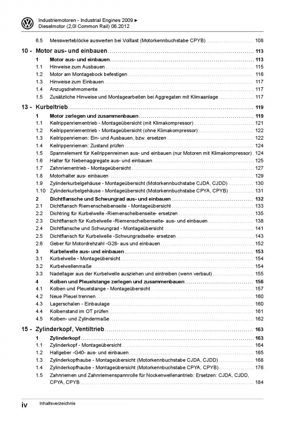 VW Industriemotoren (09>) 2,0l Dieselmotor 60-102 PS Reparaturanleitung PDF