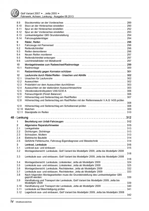 VW Jetta 5 Typ 1K 2004-2010 Fahrwerk Achsen Lenkung Reparaturanleitung PDF