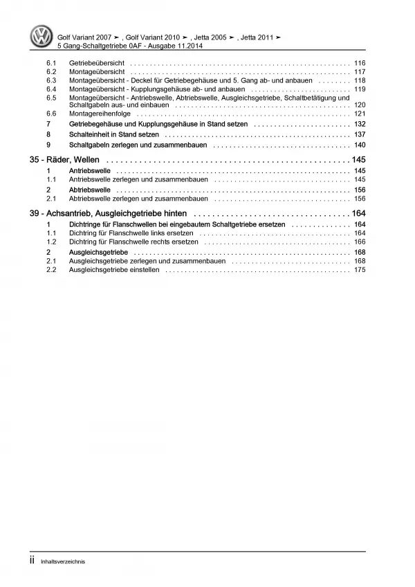 VW Jetta 5 1K (04-10) 5 Gang Schaltgetriebe 0AF Kupplung Reparaturanleitung PDF
