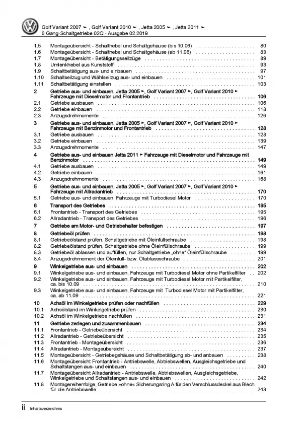 VW Jetta 5 1K (04-10) 6 Gang Schaltgetriebe Kupplung 02Q Reparaturanleitung PDF