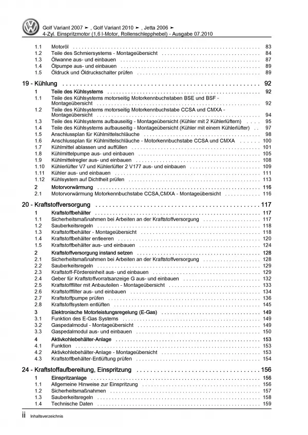 VW Jetta 5 Typ 1K (04-10) 4-Zyl. 1,6l Benzinmotor 102 PS Reparaturanleitung PDF