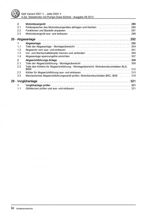 VW Jetta 5 Typ 1K (04-10) 1,9l Dieselmotor TDI 103-105 PS Reparaturanleitung PDF