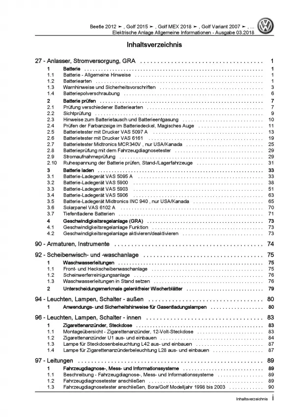 VW Jetta 5 1K (04-10) Allgemeine Infos Elektrische Anlage Reparaturanleitug PDF