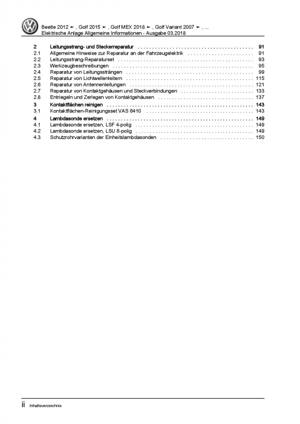 VW Jetta 5 1K (04-10) Allgemeine Infos Elektrische Anlage Reparaturanleitug PDF