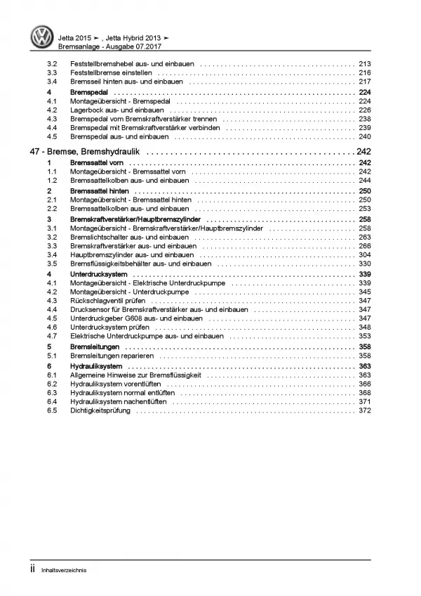 VW Jetta 6 AV 2014-2018 Bremsanlagen Bremsen System Reparaturanleitung PDF