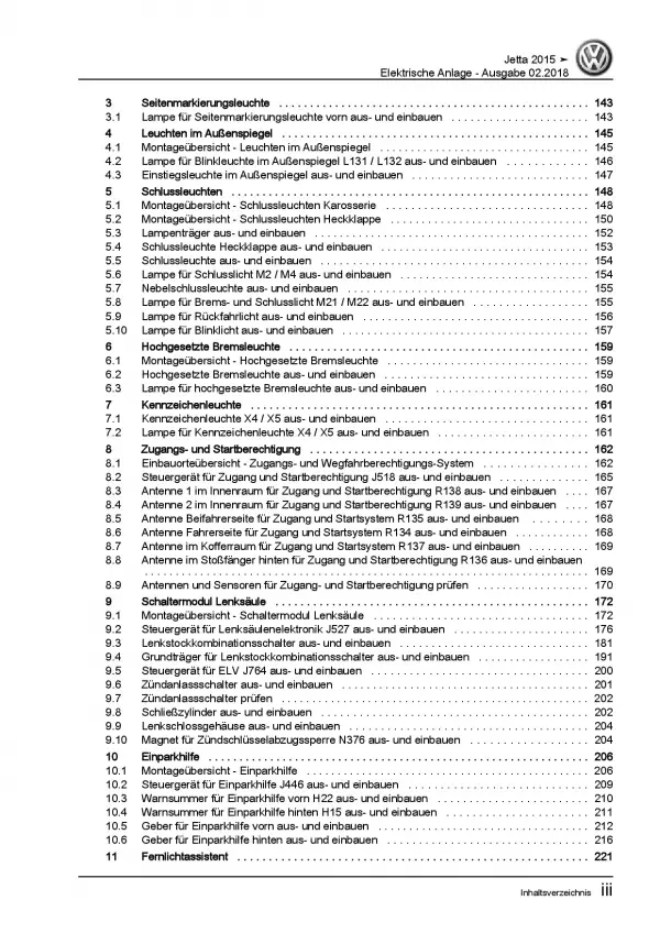 VW Jetta 6 AV (14-18) Elektrische Anlage Elektrik Systeme Reparaturanleitung PDF