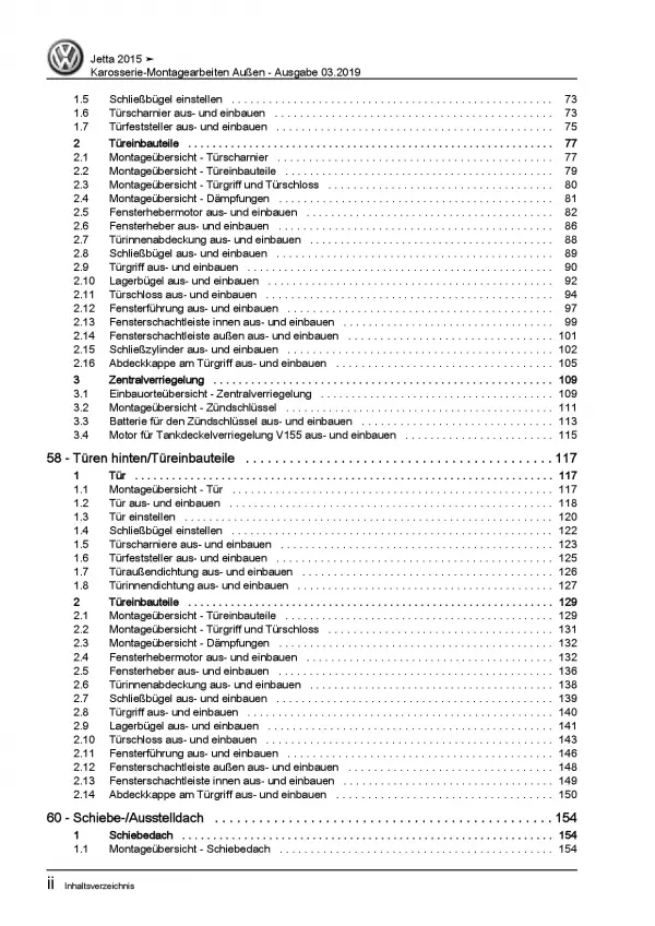 VW Jetta 6 AV 2014-2018 Karosserie Montagearbeiten Außen Reparaturanleitung PDF