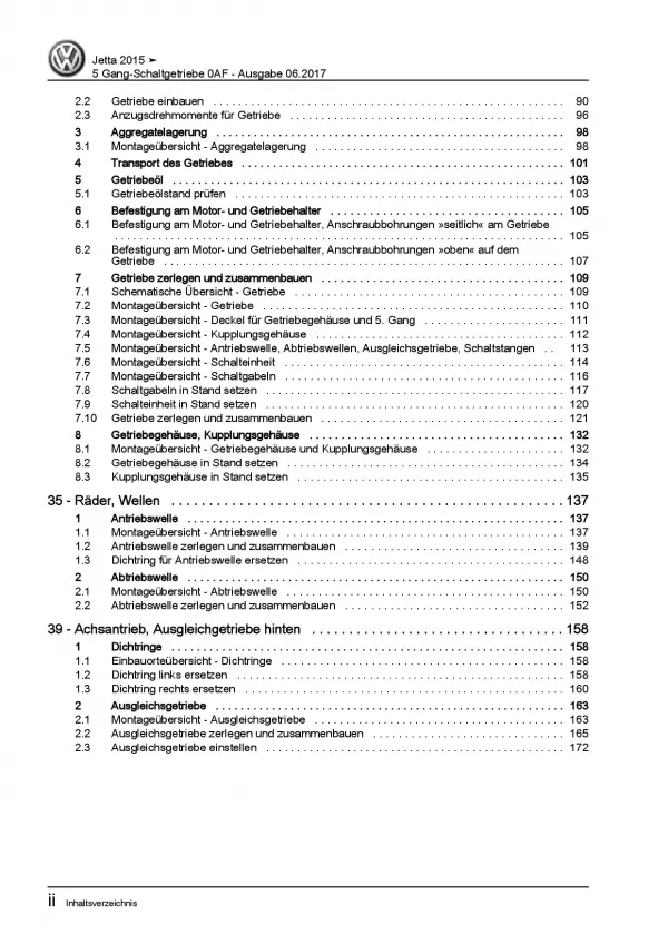 VW Jetta 6 AV (14-18) 5 Gang Schaltgetriebe 0AF Kupplung Reparaturanleitung PDF