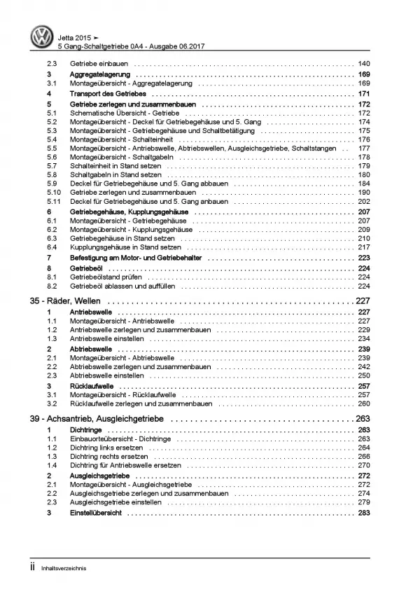 VW Jetta 6 AV (14-18) 5 Gang Schaltgetriebe Kupplung 0A4 Reparaturanleitung PDF