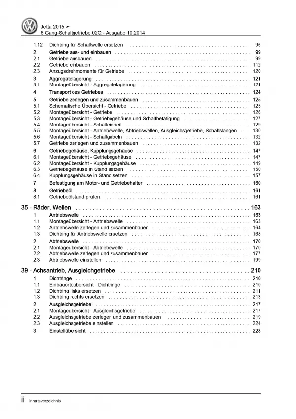 VW Jetta 6 AV (14-18) 6 Gang Schaltgetriebe Kupplung 02Q Reparaturanleitung PDF