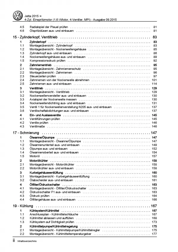 VW Jetta 6 AV (14-18) 4-Zyl. 1,1l 90-110 PS Benzinmotor Reparaturanleitung PDF