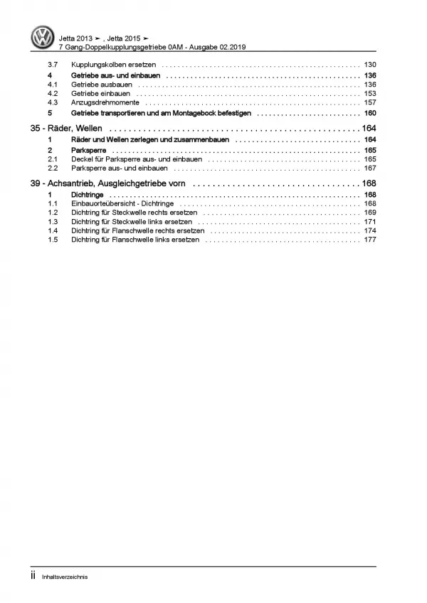 VW Jetta 6 AV (13-18) 7 Gang 0AM Automatikgetriebe DKG Reparaturanleitung PDF
