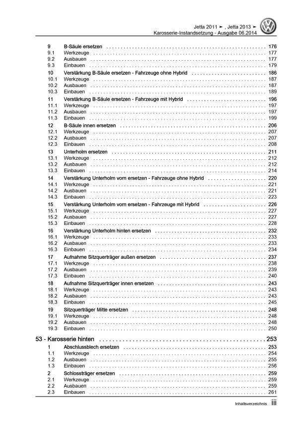 VW Jetta 6 AV 2010-2014 Karosserie Unfall Instandsetzung Reparaturanleitung PDF
