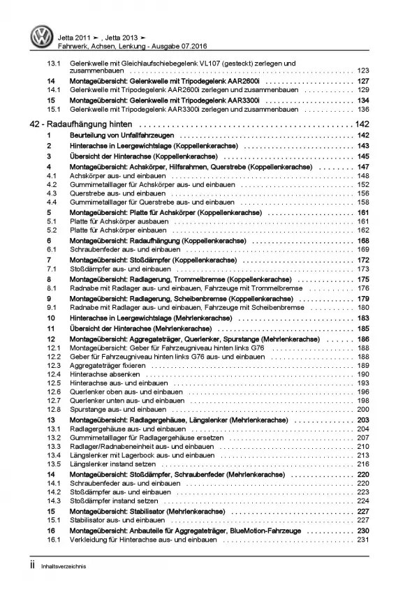 VW Jetta 6 Typ AV 2010-2014 Fahrwerk Achsen Lenkung Reparaturanleitung PDF