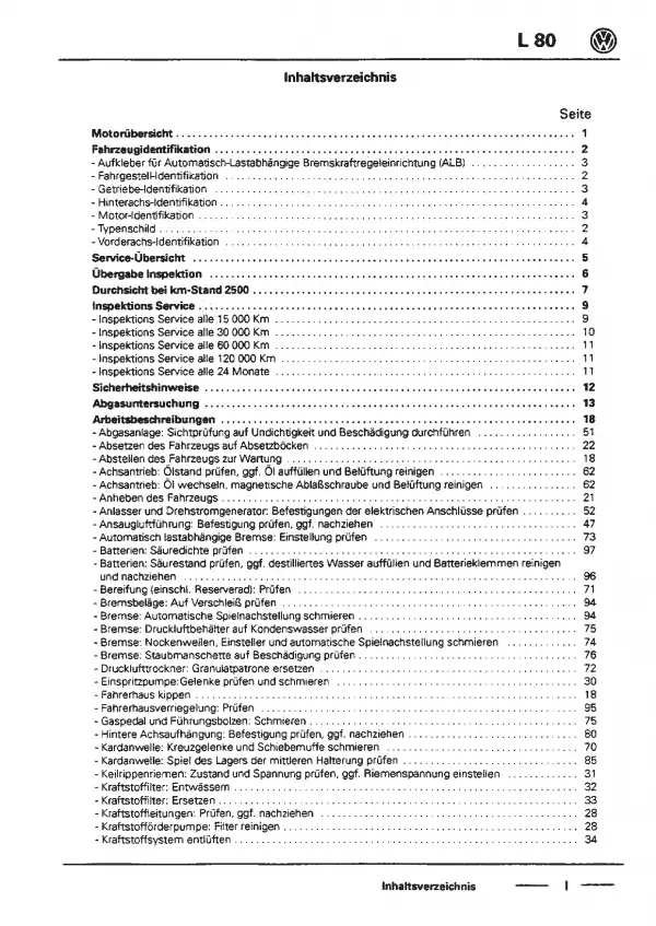 VW L 80 2V 1995-2001 Instandhaltung Inspektion Wartung Reparaturanleitung PDF