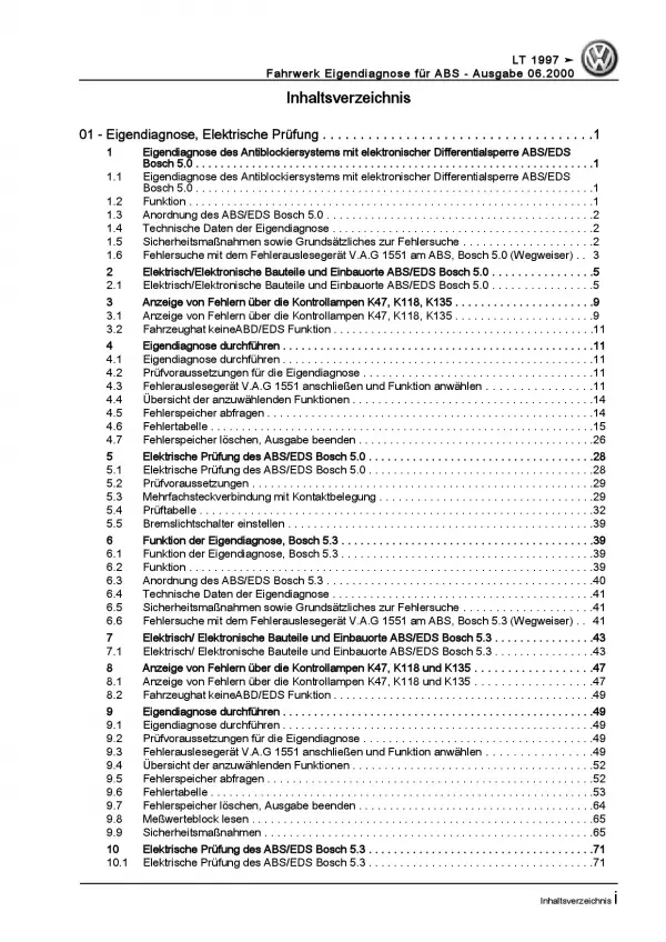 VW LT Typ 2D 1996-2006 Eigendiagnose Fahrwerk Bremsen Reparaturanleitung PDF