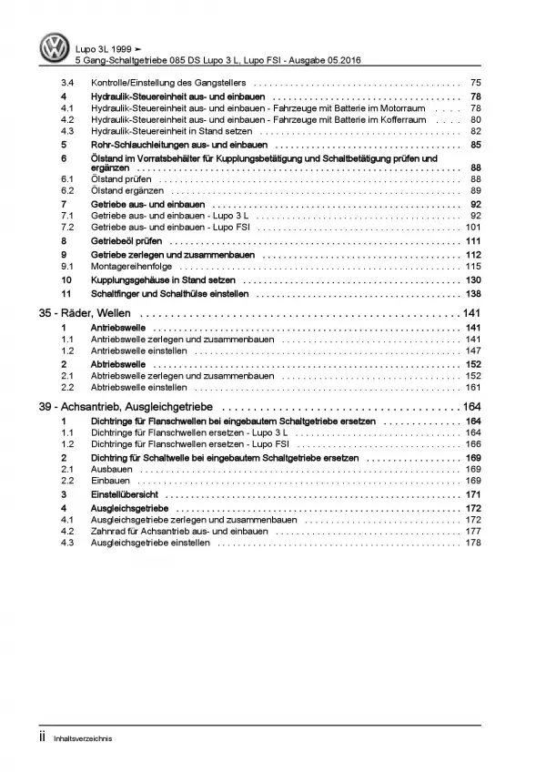 VW Lupo 3L 6E (98-06) 5 Gang Schaltgetriebe 085 Kupplung Reparaturanleitung PDF