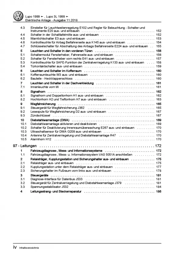 VW Lupo GTI 1998-2006 Elektrische Anlage Elektrik Systeme Reparaturanleitung PDF