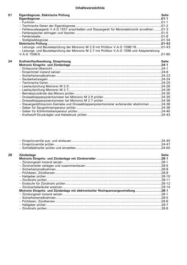 VW Passat 3 35 (88-93) Motronic Einspritz Zündanlage 2,8l Reparaturanleitung PDF