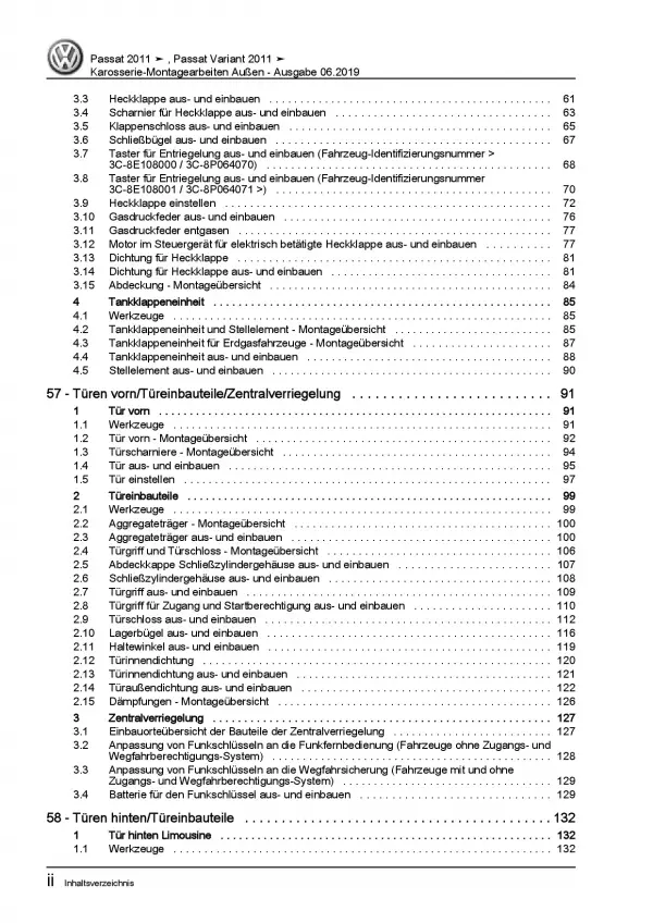 VW Passat 7 3C 2010-2014 Karosserie Montagearbeiten Außen Reparaturanleitung PDF