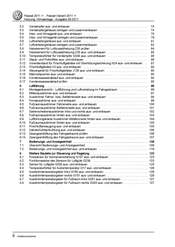 VW Passat 7 3C 2010-2014 Heizung Belüftung Klimaanlage Reparaturanleitung PDF