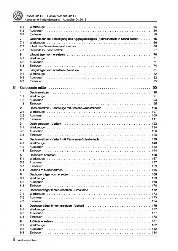 VW Passat 7 3C 2010-2014 Karosserie Unfall Instandsetzung Reparaturanleitung PDF