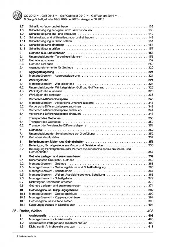 VW Passat 7 3C (10-14) 6 Gang Schaltgetriebe 02Q 0BB 0FB Reparaturanleitung PDF