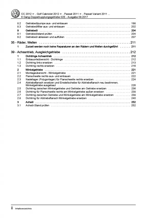 VW Passat 7 3C 2010-2014 6 Gang Automatikgetriebe DKG 02E Reparaturanleitung PDF