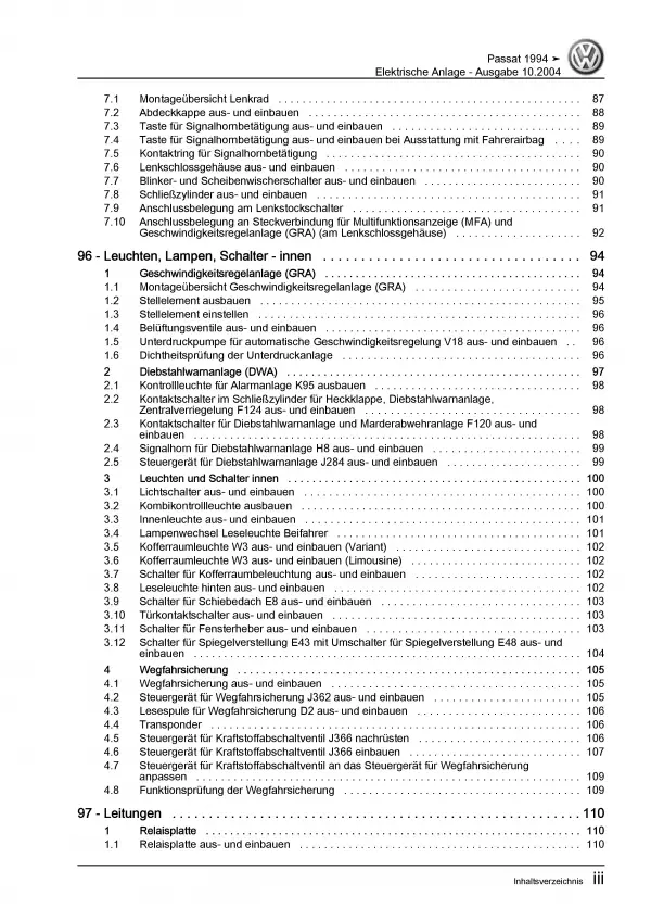 VW Passat 3A (93-97) Elektrische Anlage Elektrik Systeme Reparaturanleitung PDF