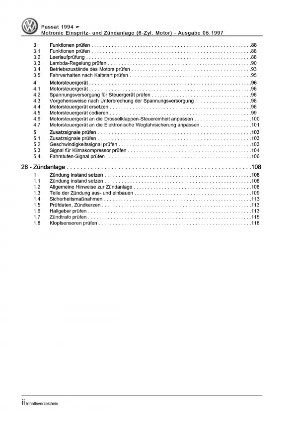 VW Passat (93-97) Motronic Einspritz Zündanlage 2,8l 2,9l Reparaturanleitung PDF