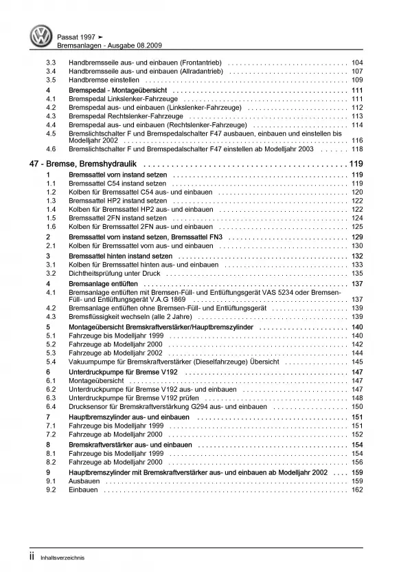 VW Passat 5 3B 1996-2005 Bremsanlagen Bremsen System Reparaturanleitung PDF