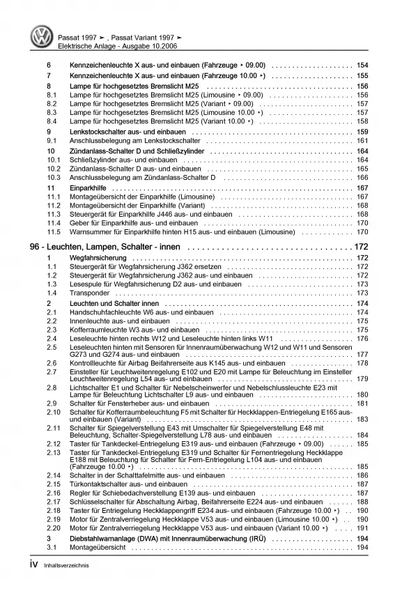 VW Passat 3B (96-05) Elektrische Anlage Elektrik Systeme Reparaturanleitung PDF