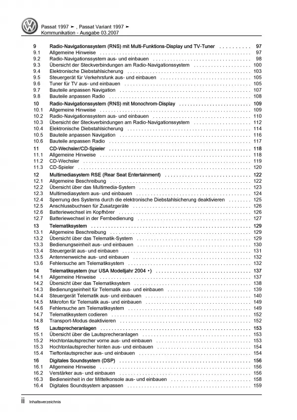 VW Passat 5 3B 1996-2005 Radio Navigation Kommunikation Reparaturanleitung PDF