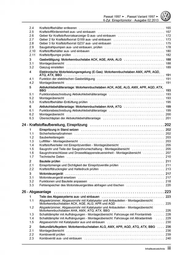 VW Passat 5 3B (96-05) 2,8l Benzinmotor VR6 180-193 PS Reparaturanleitung PDF