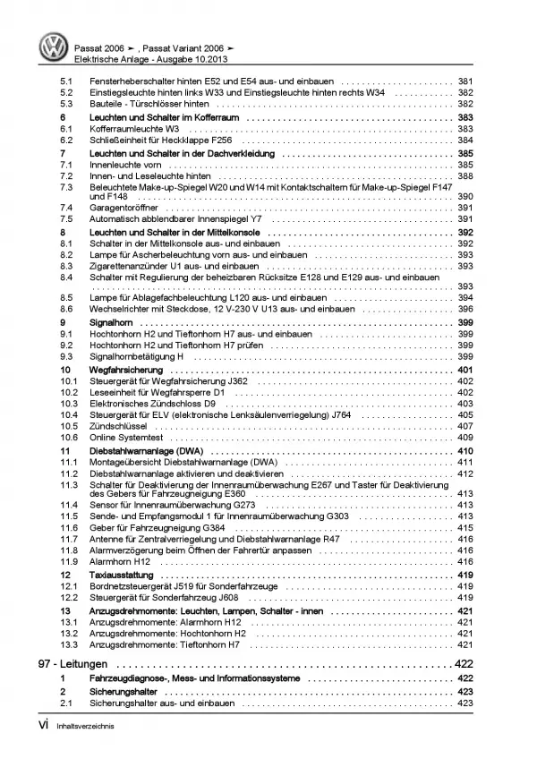 VW Passat 3C (04-10) Elektrische Anlage Elektrik Systeme Reparaturanleitung PDF