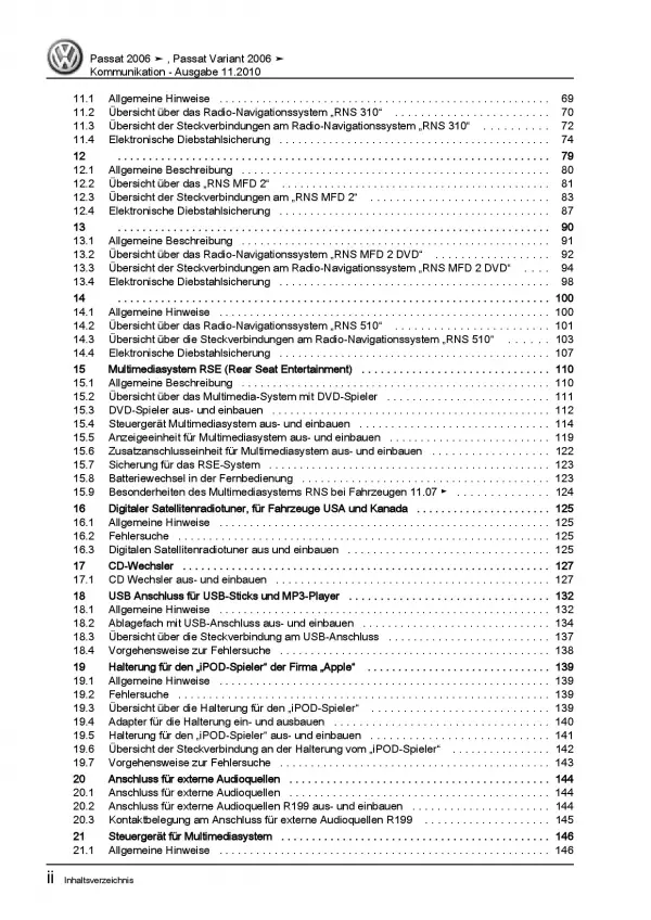 VW Passat 6 3C 2004-2010 Radio Navigation Kommunikation Reparaturanleitung PDF